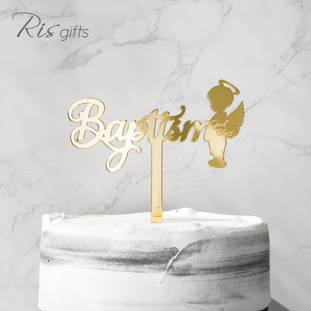 "Baptism Boy Angel" Gold Cake Topper | Birthday Gifts | Special Occasions | Made in Hong Kong
