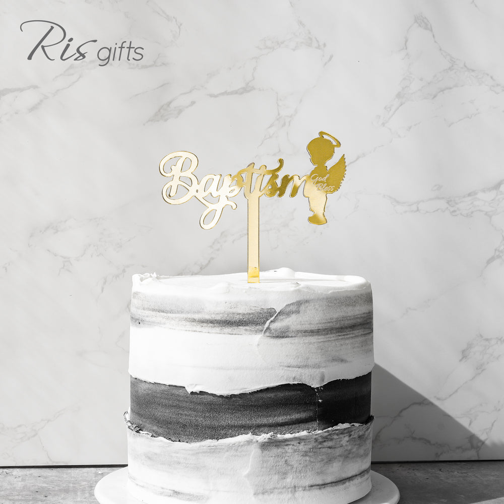 "Baptism Boy Angel" Gold Cake Topper | Birthday Gifts | Special Occasions | Made in Hong Kong