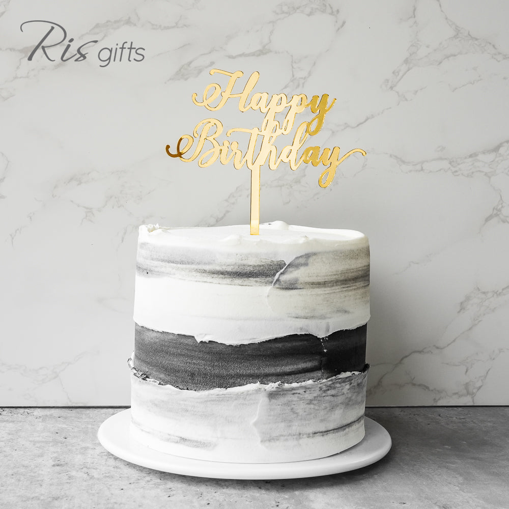 "Happy Birthday" Gold Mirror Cake Topper | Birthday Gifts | Special Occasions | Cake Decoration | Made in Hong Kong