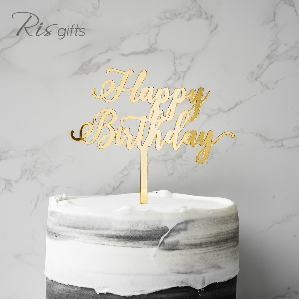 "Happy Birthday" Gold Mirror Cake Topper | Birthday Gifts | Special Occasions | Cake Decoration | Made in Hong Kong