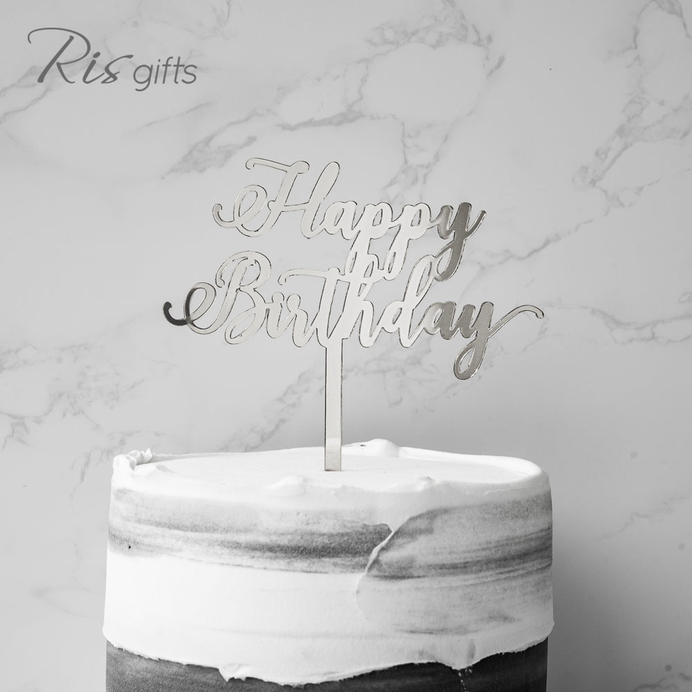"Happy Birthday" Silver Mirror Cake Topper | Birthday Gifts | Special Occasions | Cake Decoration | Made in Hong Kong