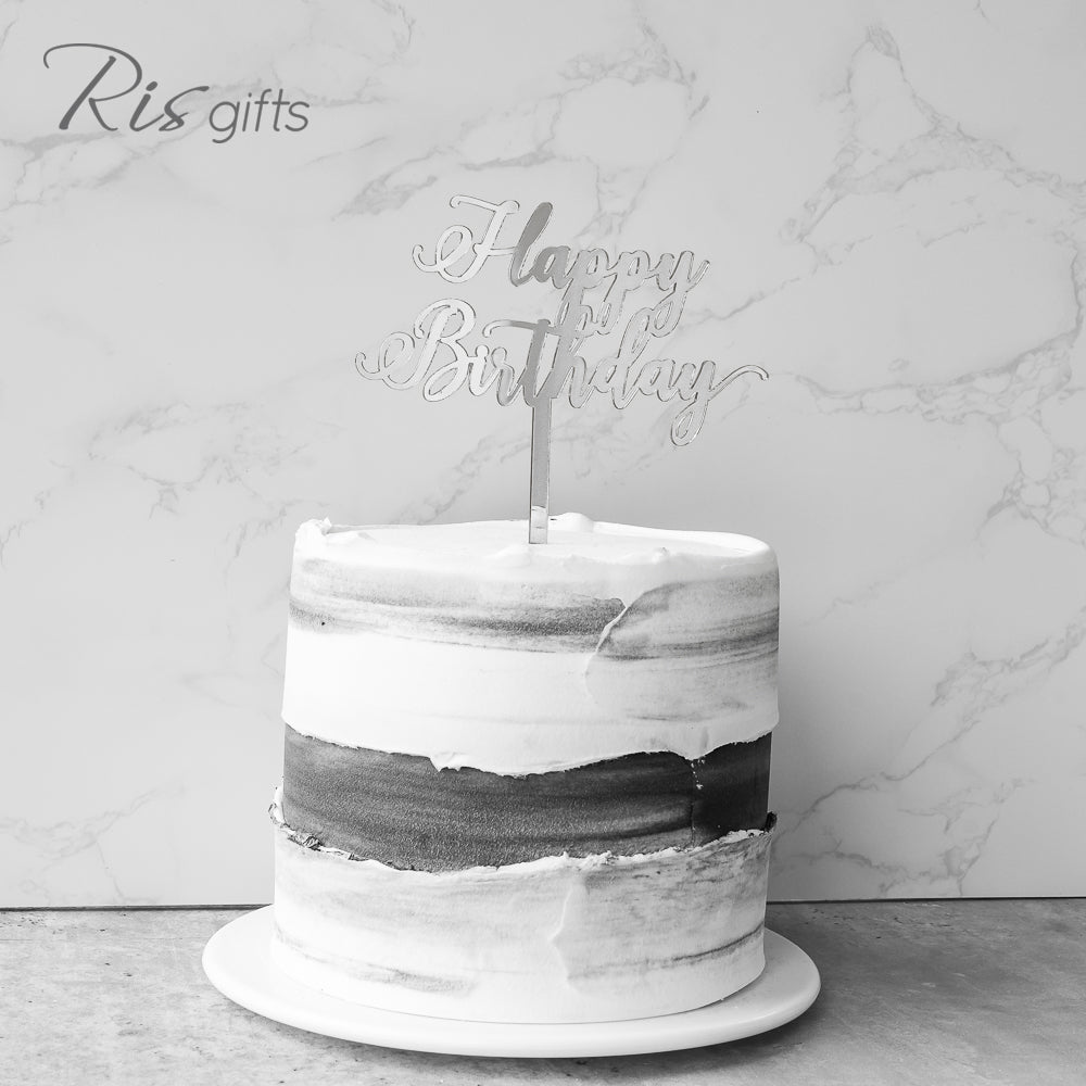 "Happy Birthday" Silver Mirror Cake Topper | Birthday Gifts | Special Occasions | Cake Decoration | Made in Hong Kong