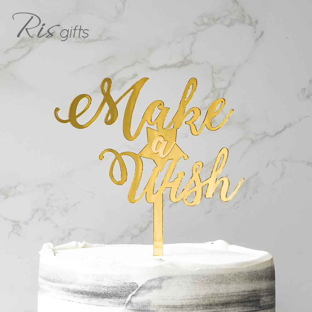 "Make a Wish" Gold Mirror Cake Topper | Cake Decoration | Made in Hong Kong