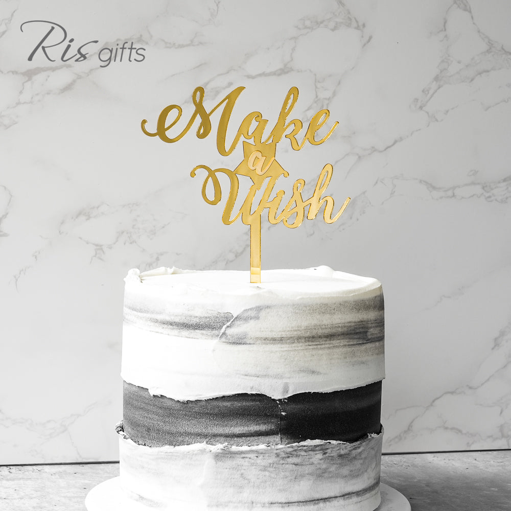 "Make a Wish" Gold Mirror Cake Topper | Cake Decoration | Made in Hong Kong