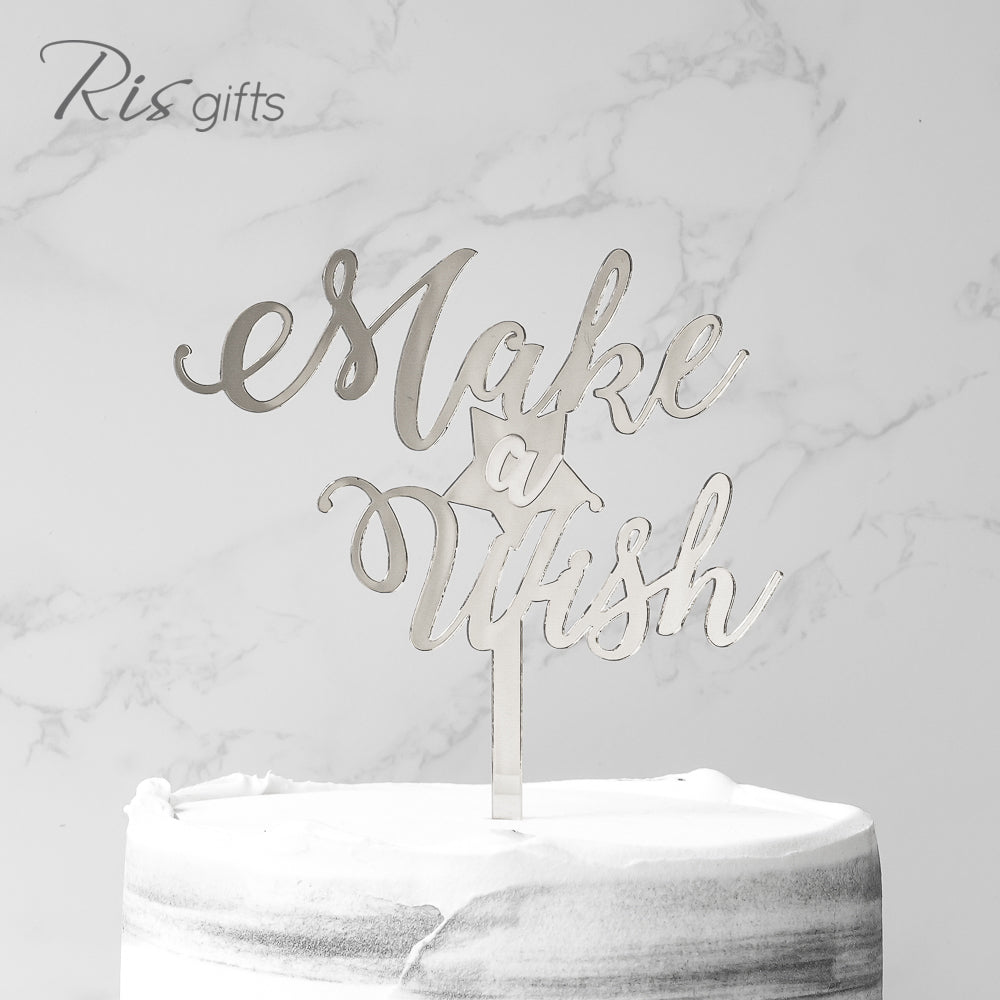 "Make a Wish" Silver Mirror Cake Topper | Cake Decoration | Made in Hong Kong