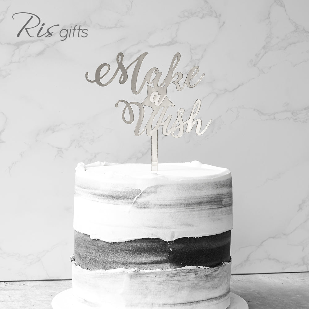 "Make a Wish" Silver Mirror Cake Topper | Cake Decoration | Made in Hong Kong