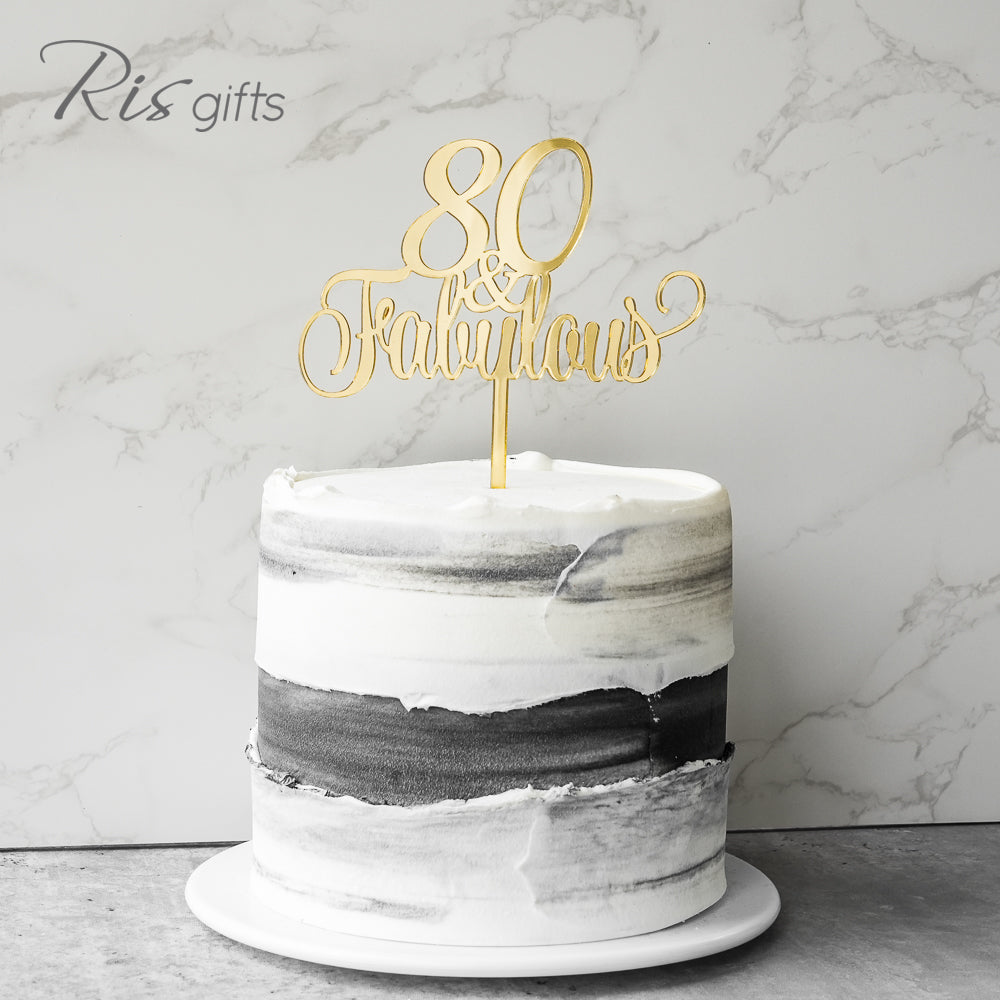 "80 & Fabulous" Gold Mirror Cake Topper | Birthday Gifts | Special Ocassions | Cake Decoration | Made in Hong Kong