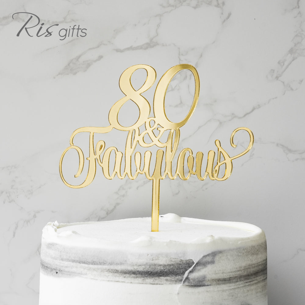 "80 & Fabulous" Gold Mirror Cake Topper | Birthday Gifts | Special Ocassions | Cake Decoration | Made in Hong Kong