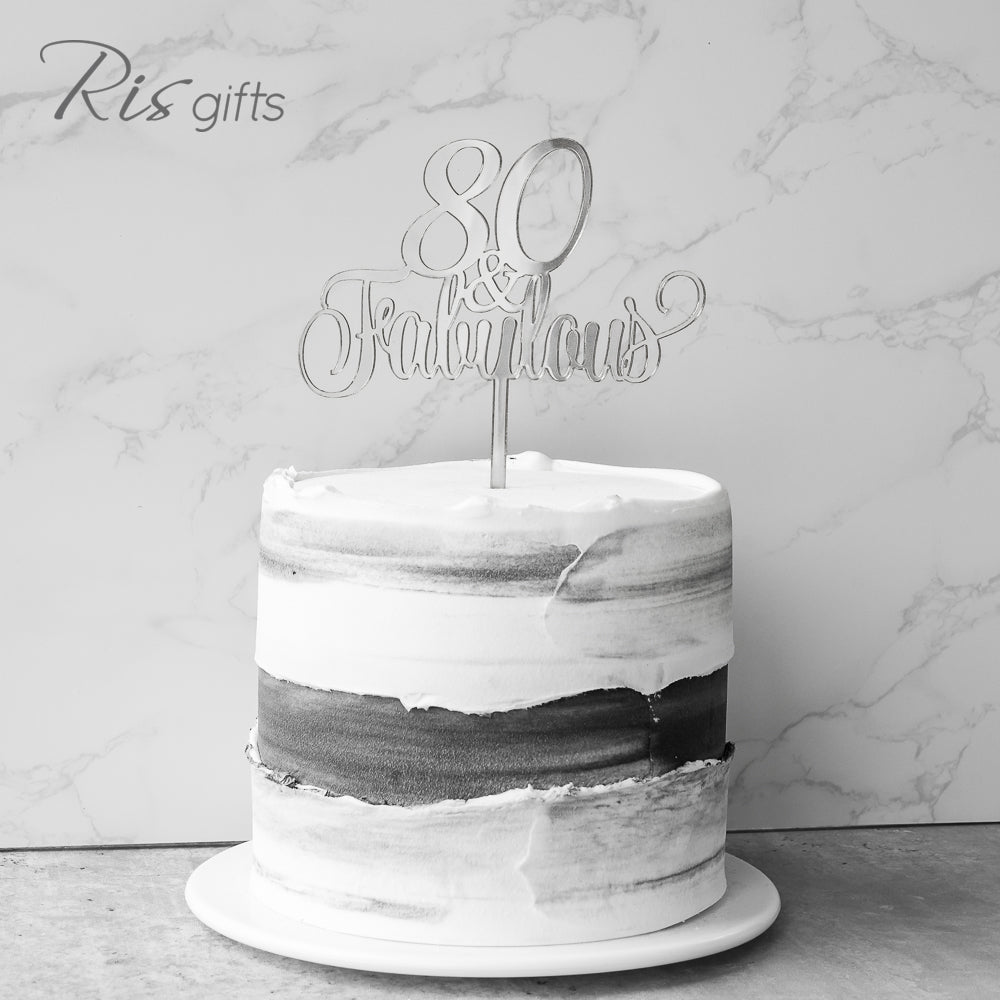 "80 & Fabulous" Silver Mirror Cake Topper | Birthday Gifts | Special Occasions | Cake Decoration | Made in Hong Kong