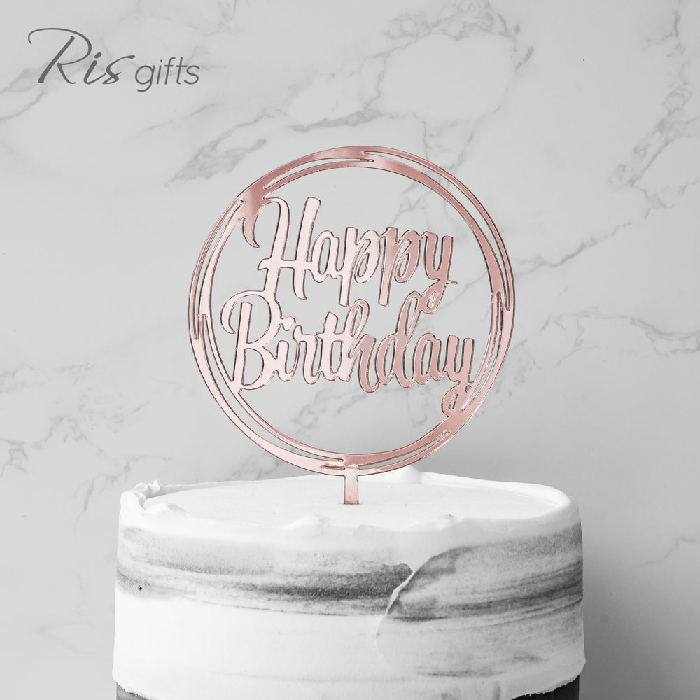 "Happy Birthday Circle Frame" Rose Gold Mirror Cake Topper | Birthday Gifts | Special Occasions | Cake Decoration | Made in Hong Kong