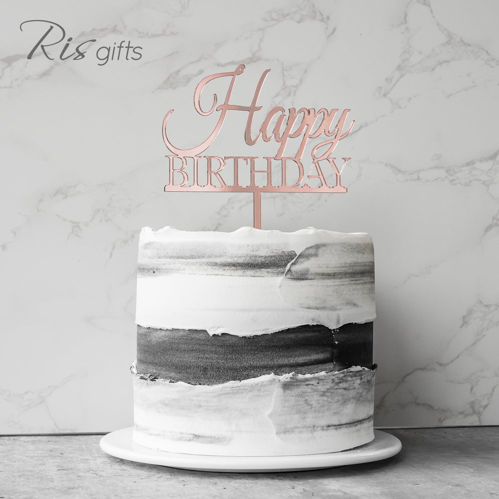 "Happy Birthday" Rose Gold Mirror Cake Topper | Birthday Gifts | Special Occasions | Cake Decoration | Made in Hong Kong