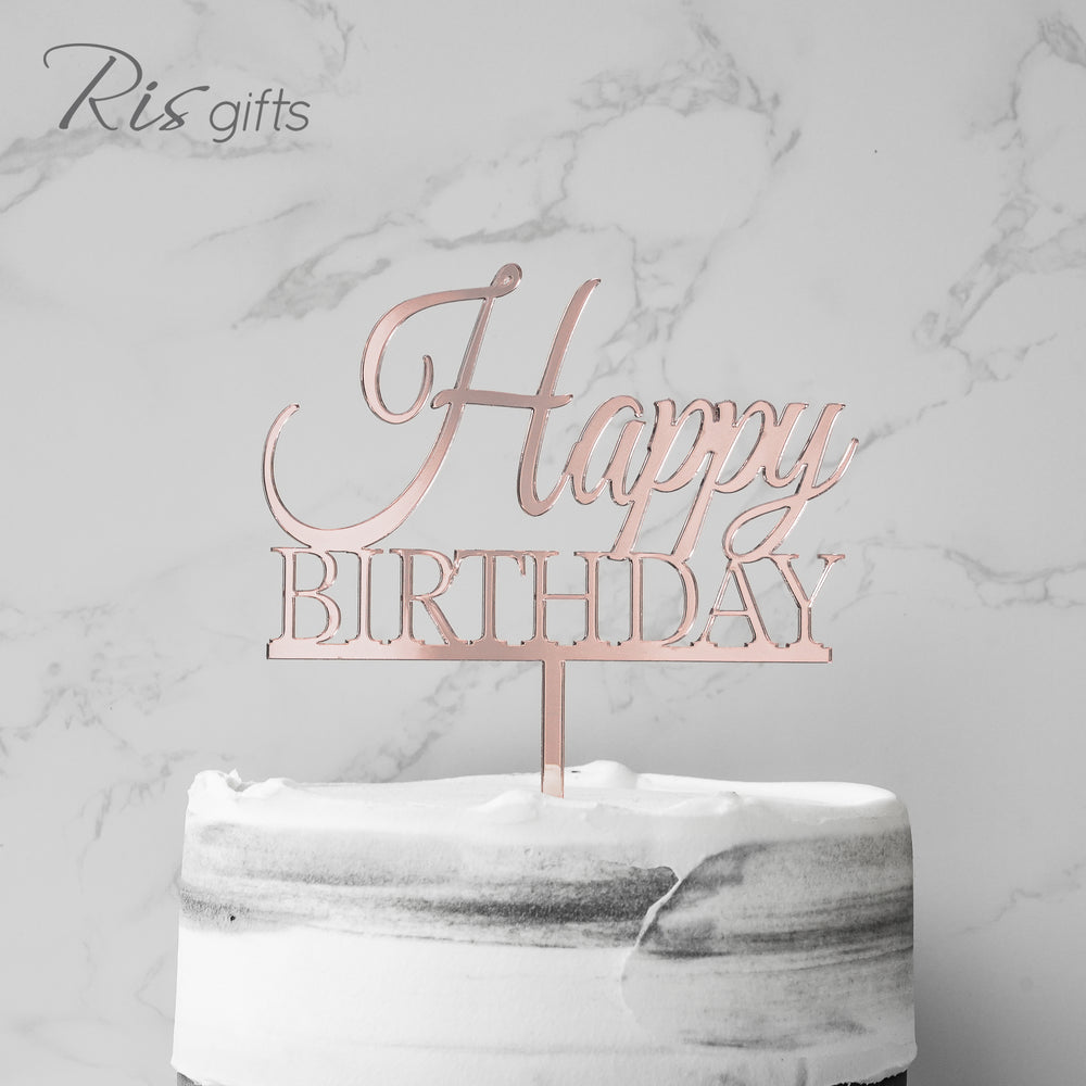 "Happy Birthday" Rose Gold Mirror Cake Topper | Birthday Gifts | Special Occasions | Cake Decoration | Made in Hong Kong