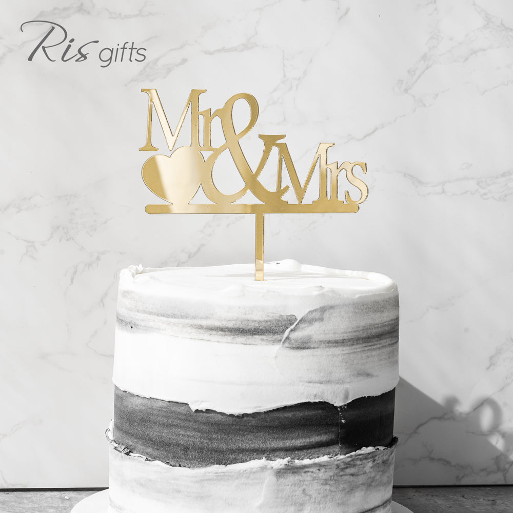 "Mr & Mrs" Gold Mirror Cake Topper  | Cake Decoration | Made in Hong Kong | Wedding Decoration