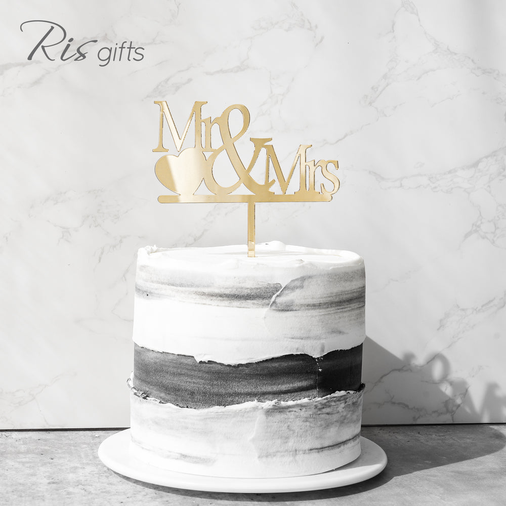 "Mr & Mrs" Gold Mirror Cake Topper  | Cake Decoration | Made in Hong Kong | Wedding Decoration