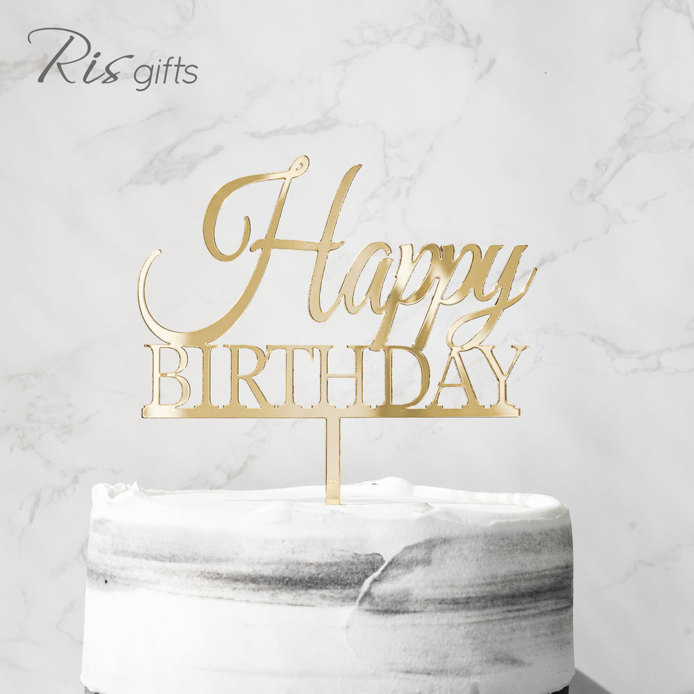 "Happy Birthday" Gold Mirror Cake Topper | Birthday Gifts | Special Occasions | Cake Decoration | Made in Hong Kong