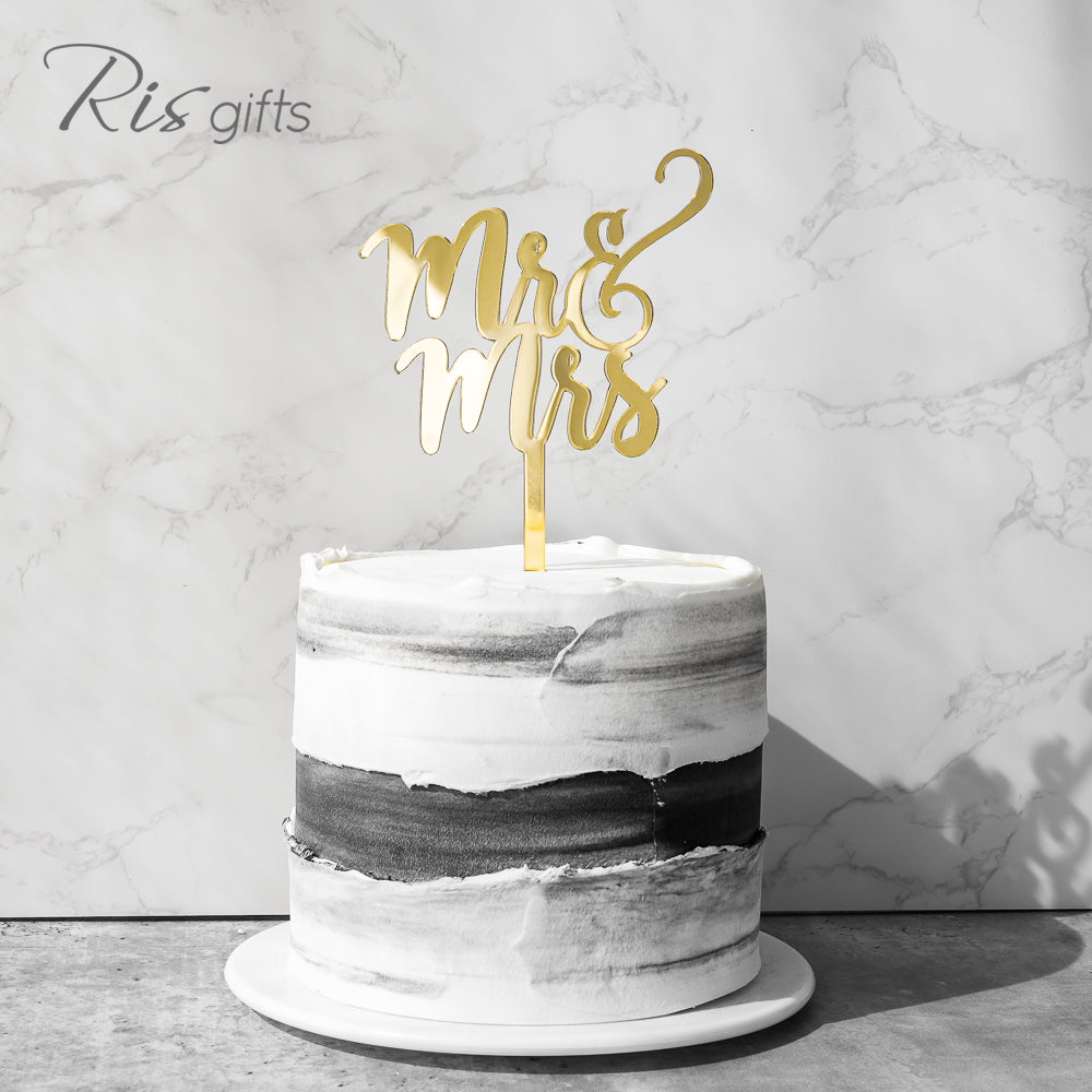"Mr & Mrs" Cake Topper (GoldMirror) | Cake Decoration | Made in Hong Kong | Wedding Decoration
