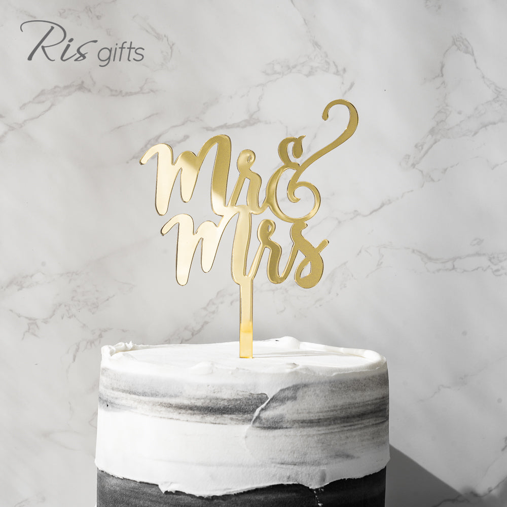 "Mr & Mrs" Cake Topper (GoldMirror) | Cake Decoration | Made in Hong Kong | Wedding Decoration