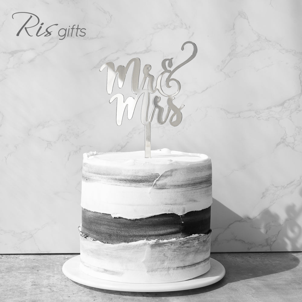 "Mr & Mrs" Cake Topper (Silver Mirror) | Cake Decoration | Made in Hong Kong | Wedding Decoration