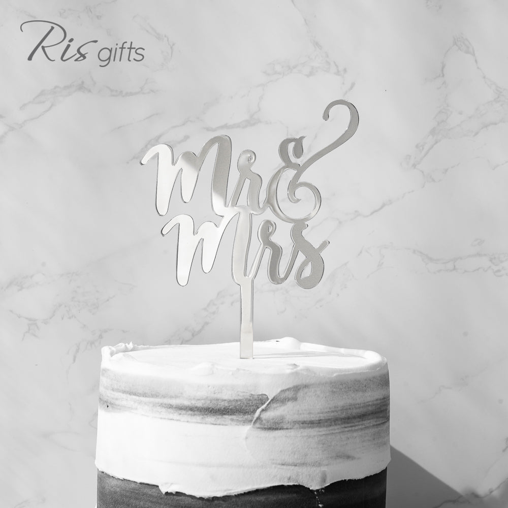 "Mr & Mrs" Cake Topper (Silver Mirror) | Cake Decoration | Made in Hong Kong | Wedding Decoration