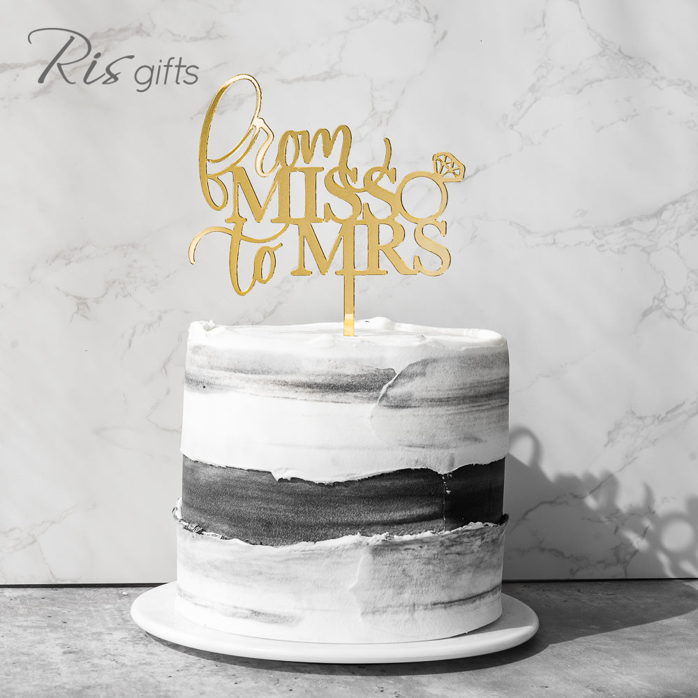 'From Miss to Mrs' Gold Mirror Cake Topper | Wedding Gifts | Special Occasions