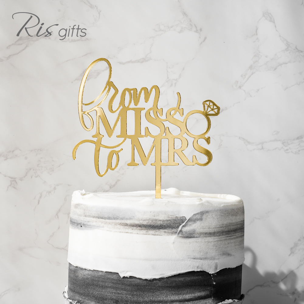 'From Miss to Mrs' Gold Mirror Cake Topper | Wedding Gifts | Special Occasions