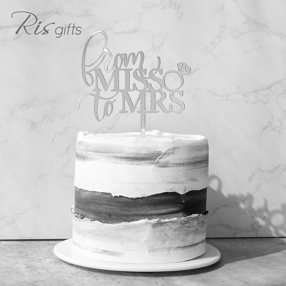 'From Miss to Mrs' Silver Mirror Cake Topper | Wedding Gifts | Special Occasions