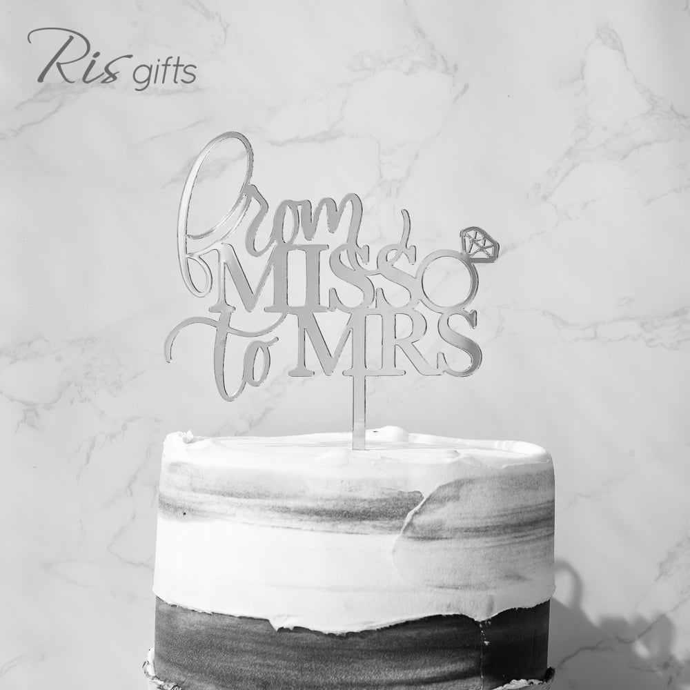 'From Miss to Mrs' Silver Mirror Cake Topper | Wedding Gifts | Special Occasions