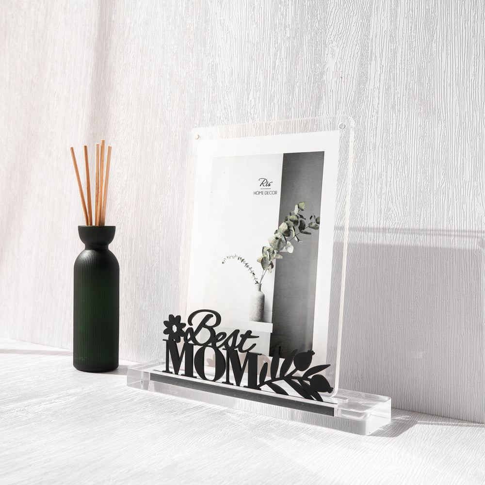 RIS Dual-Piece Design 5R "Best Mom" Acrylic Magnetic Picture Frame | Frameless Desktop Display