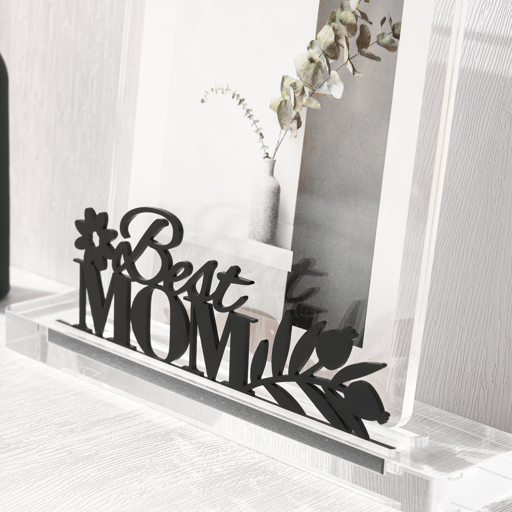 RIS Dual-Piece Design 5R "Best Mom" Acrylic Magnetic Picture Frame | Frameless Desktop Display