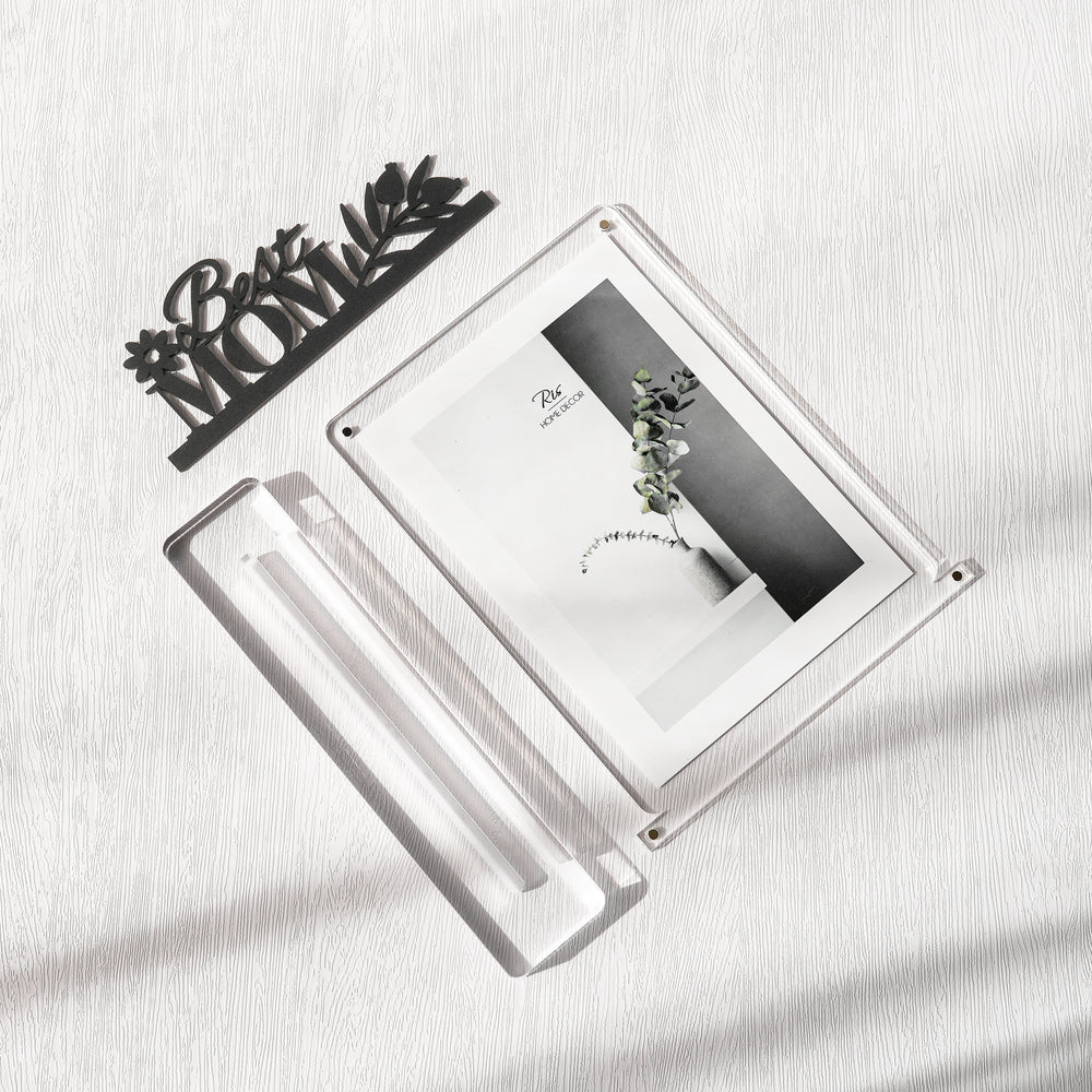 RIS Dual-Piece Design 5R "Best Mom" Acrylic Magnetic Picture Frame | Frameless Desktop Display