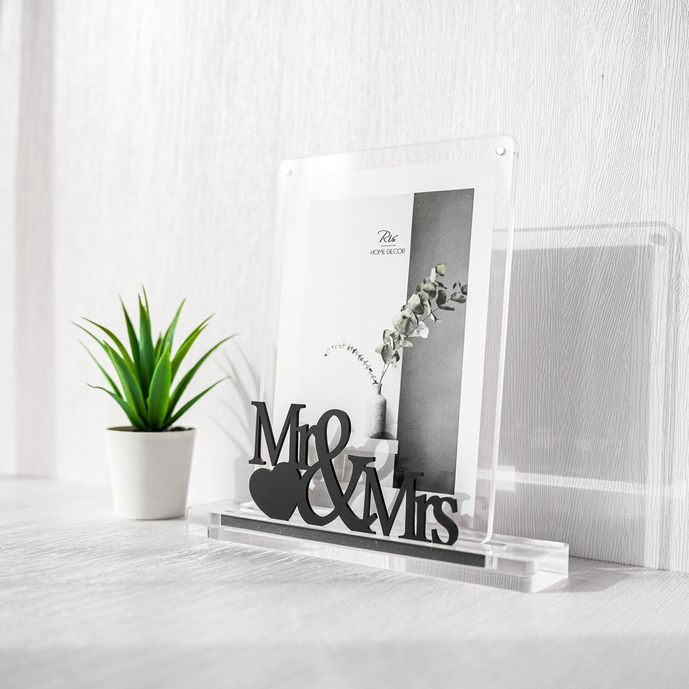 RIS Dual-Piece Design 5R "Mr & Mrs" Acrylic Magnetic Picture Frame | Frameless Desktop Display