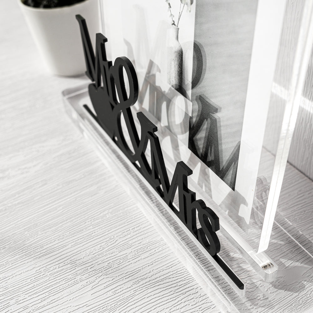 RIS Dual-Piece Design 5R "Mr & Mrs" Acrylic Magnetic Picture Frame | Frameless Desktop Display