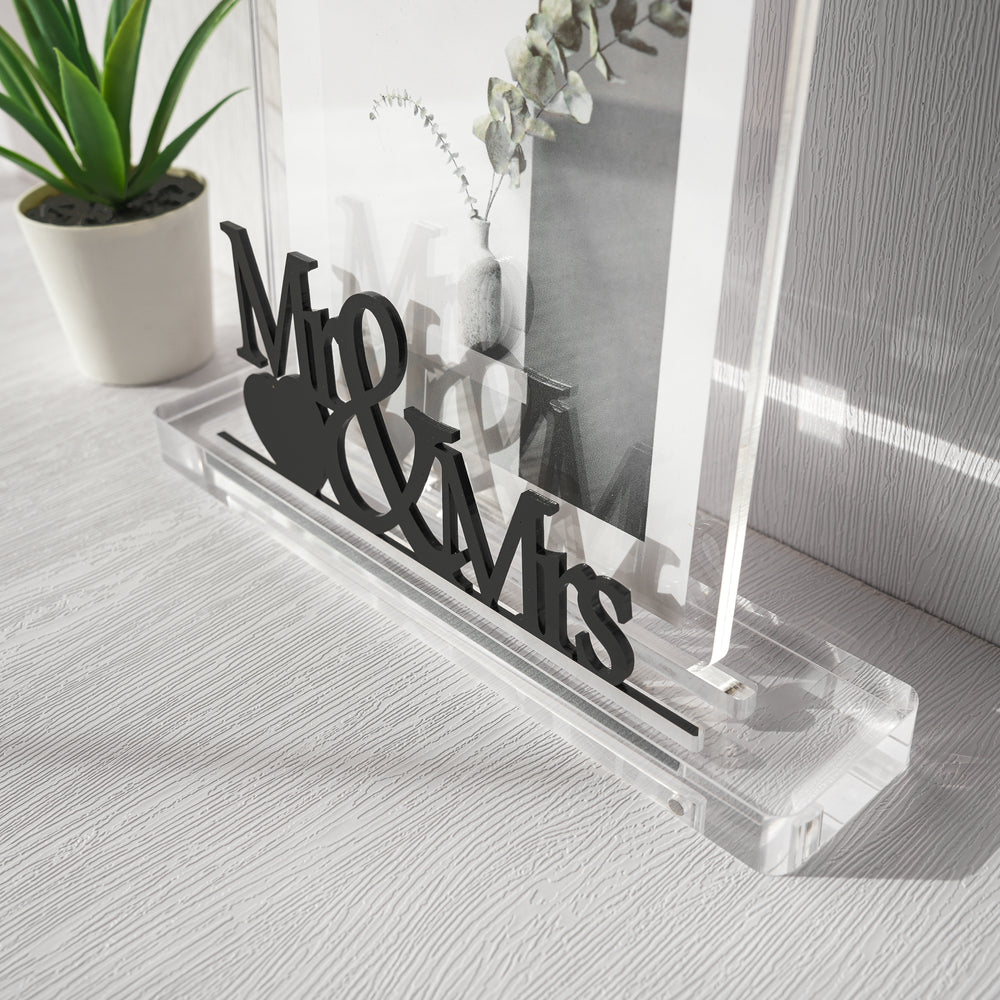 RIS Dual-Piece Design 5R "Mr & Mrs" Acrylic Magnetic Picture Frame | Frameless Desktop Display