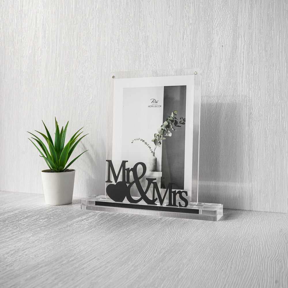 RIS Dual-Piece Design 5R "Mr & Mrs" Acrylic Magnetic Picture Frame | Frameless Desktop Display