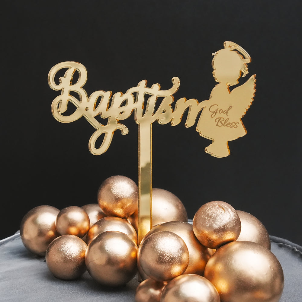 Baptism Girl Angel Gold Cake Topper | Birthday Gifts | Special Ocassions (ACT-OT011G)