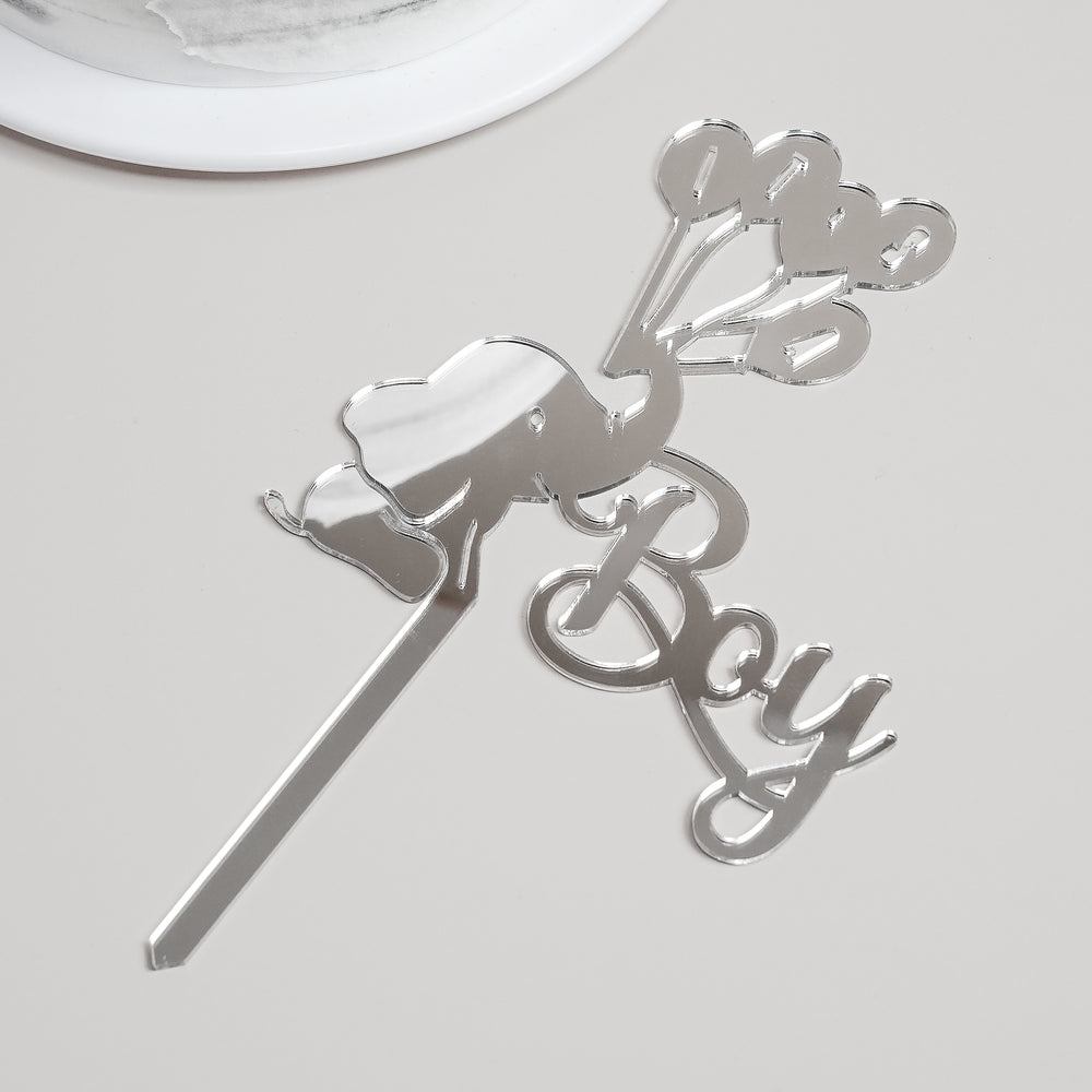 Boy Silver Mirror Cake Topper | Gender Reveal Gifts | Special Occasions