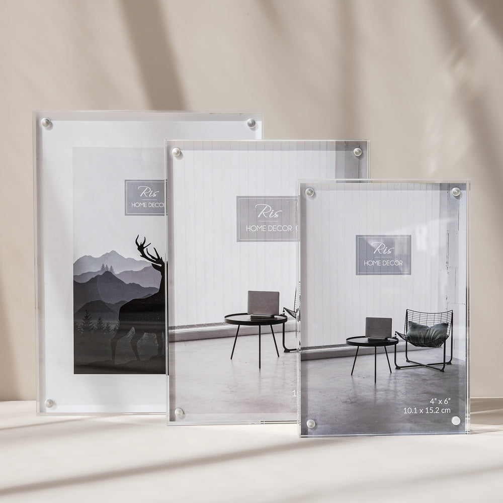 RIS 6R Acrylic Magnetic Photo Frame | Freestanding Double Sided | Frameless Magnetic Desktop Display