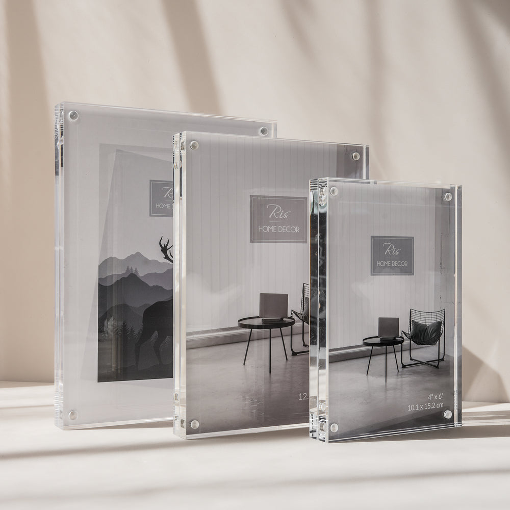 RIS 5R Acrylic Magnetic Photo Frame | Freestanding Double Sided | Frameless Magnetic Desktop Display
