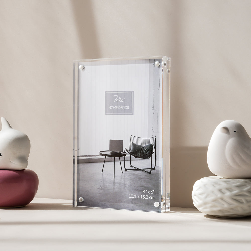 RIS 4R Acrylic Magnetic Photo Frame | Freestanding Double Sided | Frameless Magnetic Desktop Display