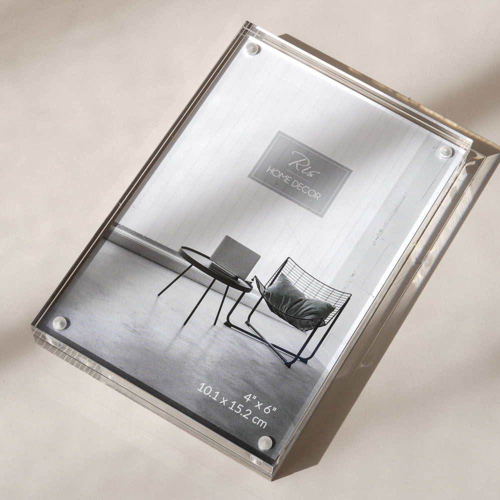 RIS 4R Acrylic Magnetic Photo Frame | Freestanding Double Sided | Frameless Magnetic Desktop Display