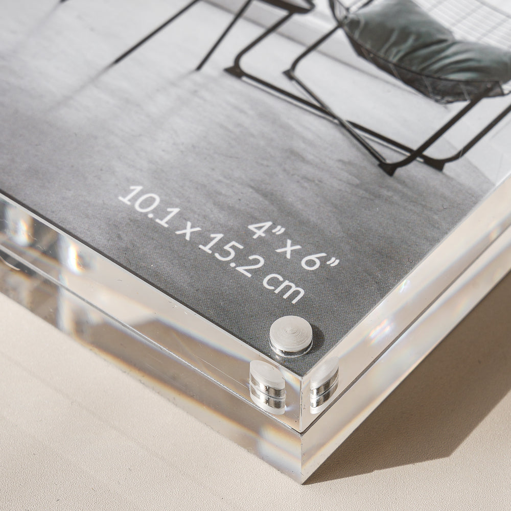 RIS 4R Acrylic Magnetic Photo Frame | Freestanding Double Sided | Frameless Magnetic Desktop Display