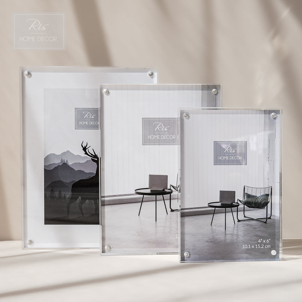 RIS 4R Acrylic Magnetic Photo Frame | Freestanding Double Sided | Frameless Magnetic Desktop Display