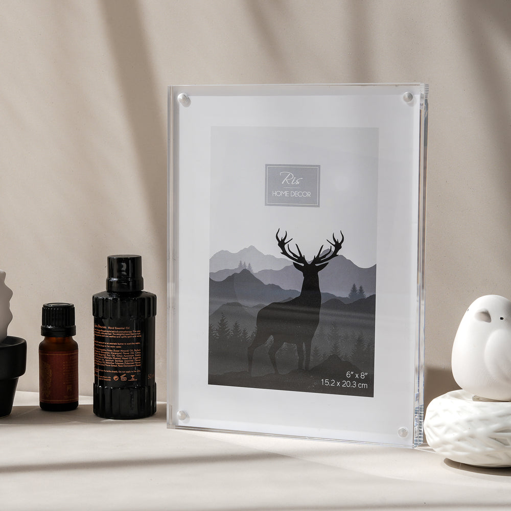 RIS 6R Acrylic Magnetic Photo Frame | Freestanding Double Sided | Frameless Magnetic Desktop Display