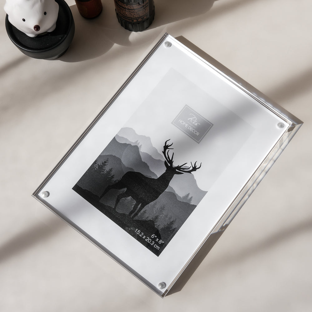 RIS 6R Acrylic Magnetic Photo Frame | Freestanding Double Sided | Frameless Magnetic Desktop Display