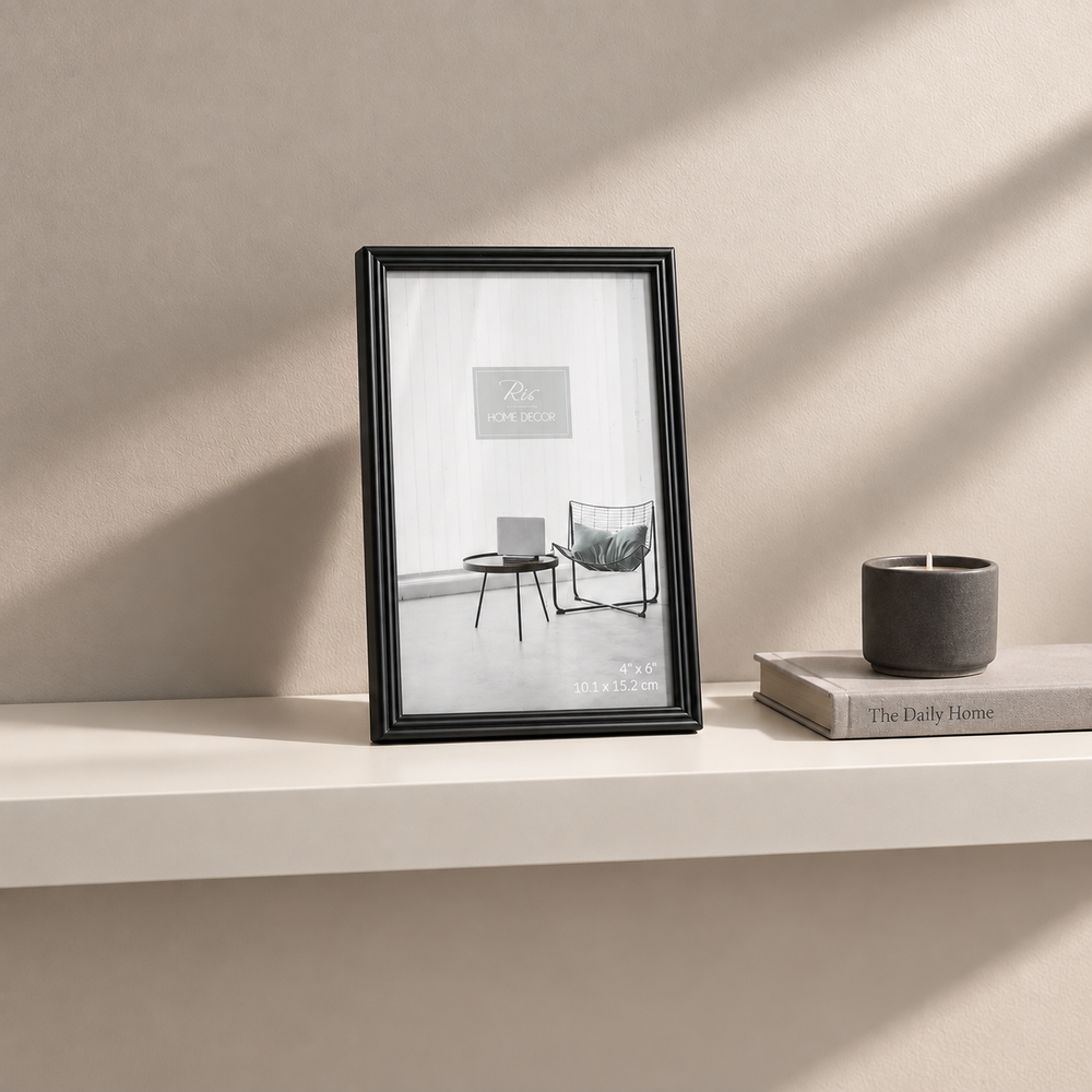 RIS SP12002-R-46 matte-black 4 x 6 inch picture frame — shelf lifestyle view