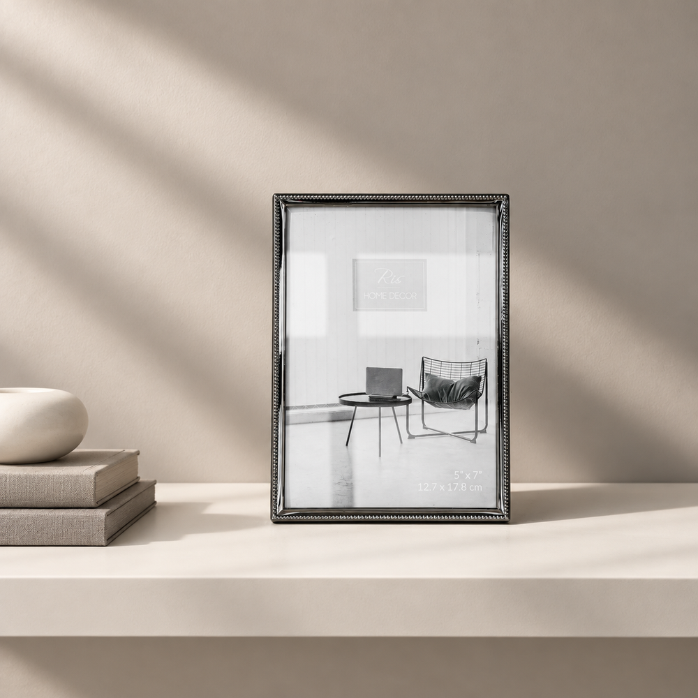 RIS SP12004-R-57 black-chrome 5 x 7 inch picture frame — shelf lifestyle view