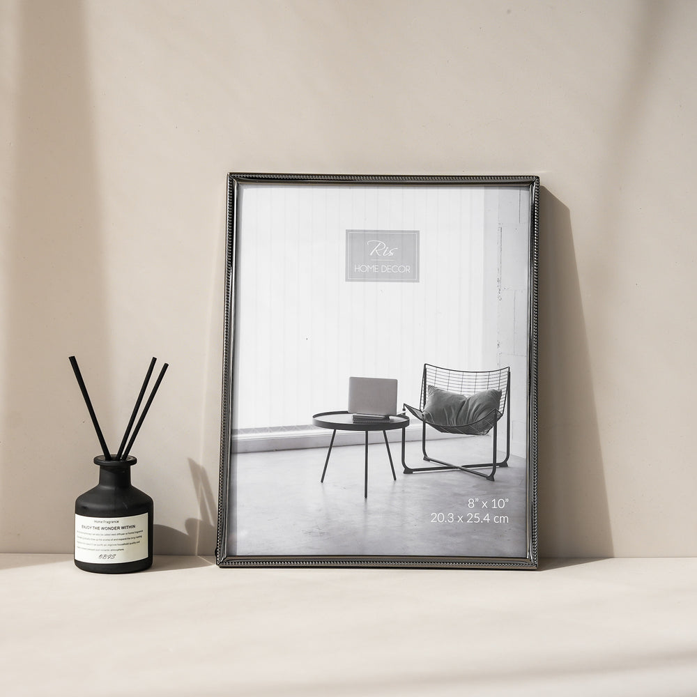 RIS Minimalist Black Chrome Picture Frame (8" x 10") | Desktop Design | Metal Frame