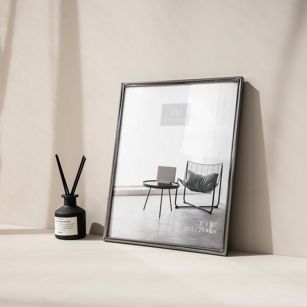 RIS Minimalist Black Chrome Picture Frame (8" x 10") | Desktop Design | Metal Frame