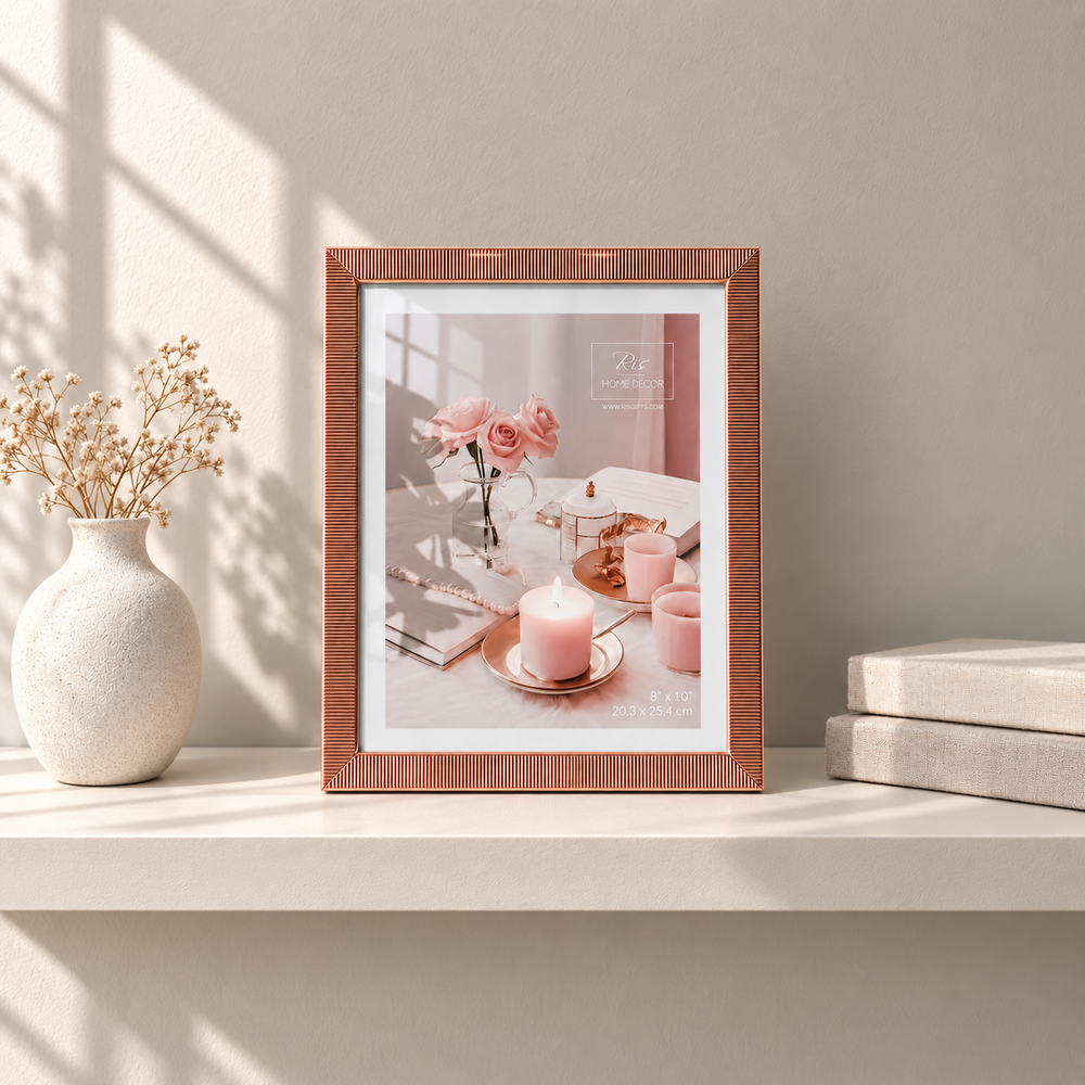 RIS SP13908-R-80 rose-gold 8 x 10 inch picture frame — shelf lifestyle view