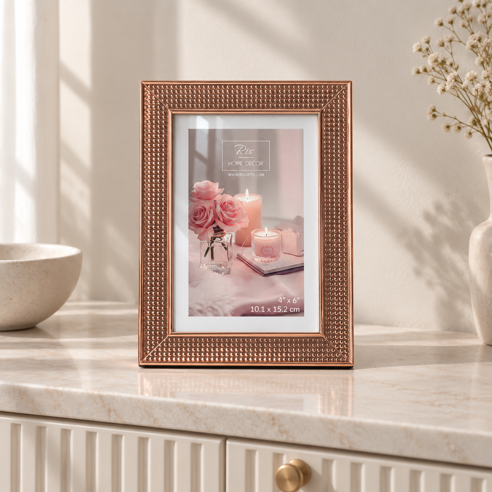 RIS SP13909-R-46 rose-gold 4 x 6 inch picture frame — cabinet lifestyle view
